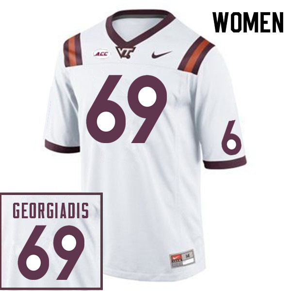 Women #69 Dimitri Georgiadis Virginia Tech Hokies College Football Jerseys Sale-White - Click Image to Close